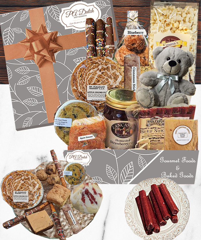 Try our custom gift baskets from the Dutch in PA famouns for baked goods, chocolates, gourmet foods with delivery