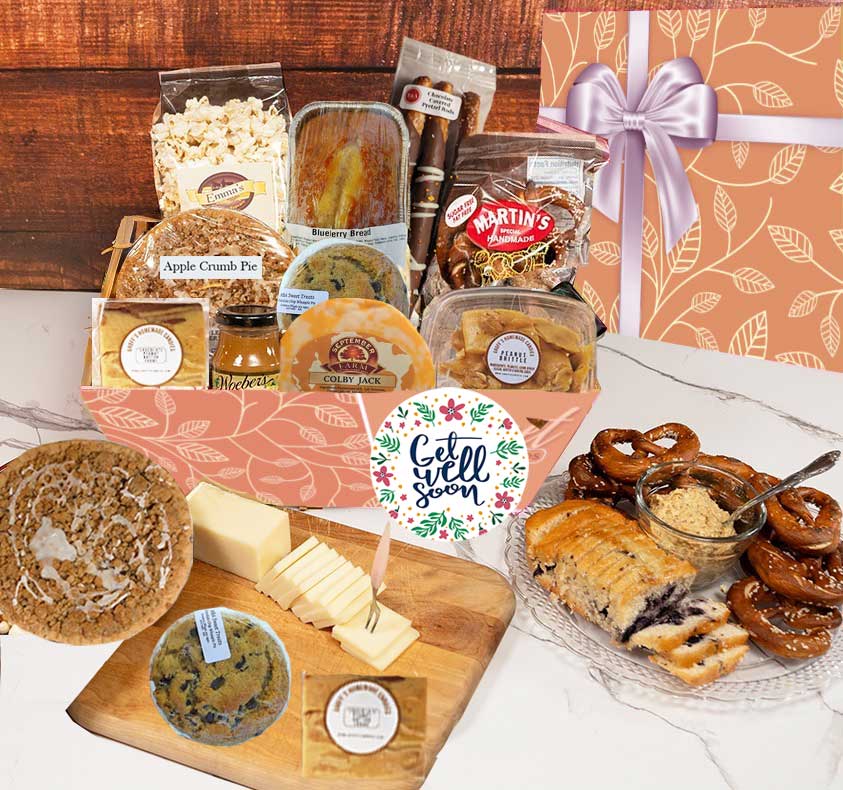 Finding the perfect get well soon gift baskets can be difficult but our PA Dutch gourmet foods are loved and customized to say get well