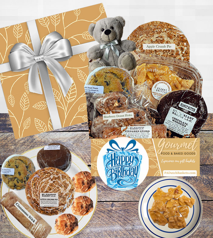 Our Birthday gift box is filled with treats loved by all from Lancaster PA Dutch country with whoopie pies, fudge and more