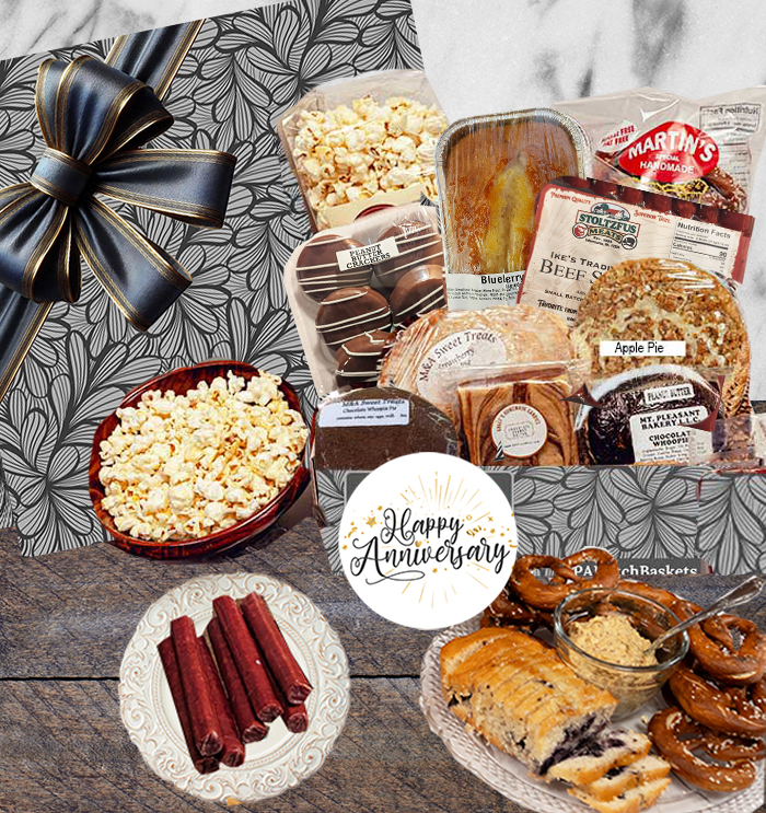 Our anniversary gift comes with customization of that special day and delicious PA Dutch gourmet foods from the dutch in Lancaster PA