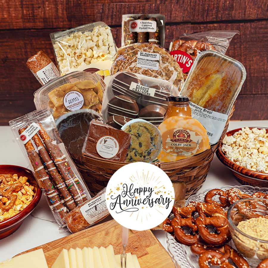 The perfect unique anniversary gift that has the most delicious gourmet foods and baked goods from the Amish in Lancaster PA that we customize to the special day
