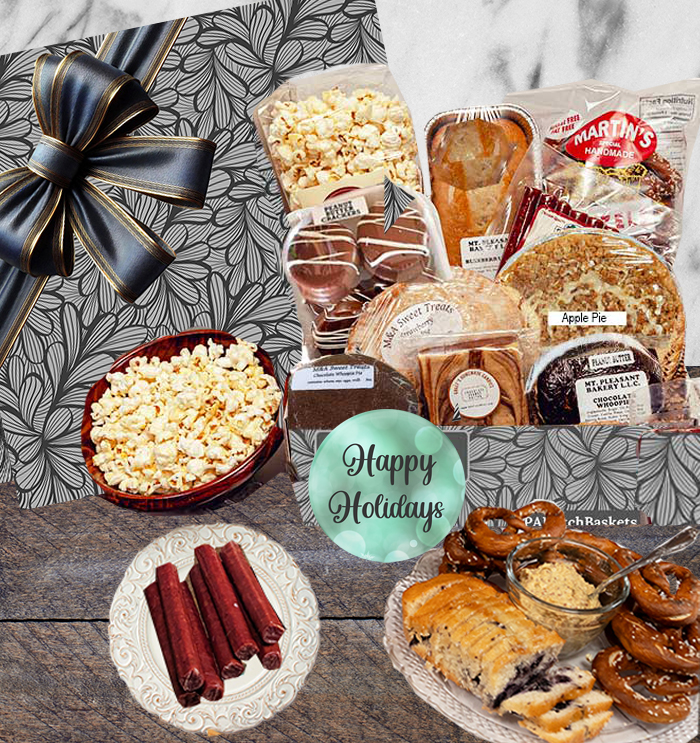 Our Christmas gift box is a popular choice filled with whoopie pies, apple or shoo fly pie, delicious fudge and more from the Amish in Lancaster, PA
